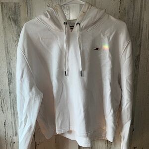 White Cropped Sweater Hoodie